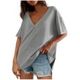 thumbnail image 2 of ClodeEU Womens Oversized Tshirts,V Neck Short Sleeve Tops,Casual Loose Fit Tunic Tee Shirts Gray,Womens Plus M, 2 of 6