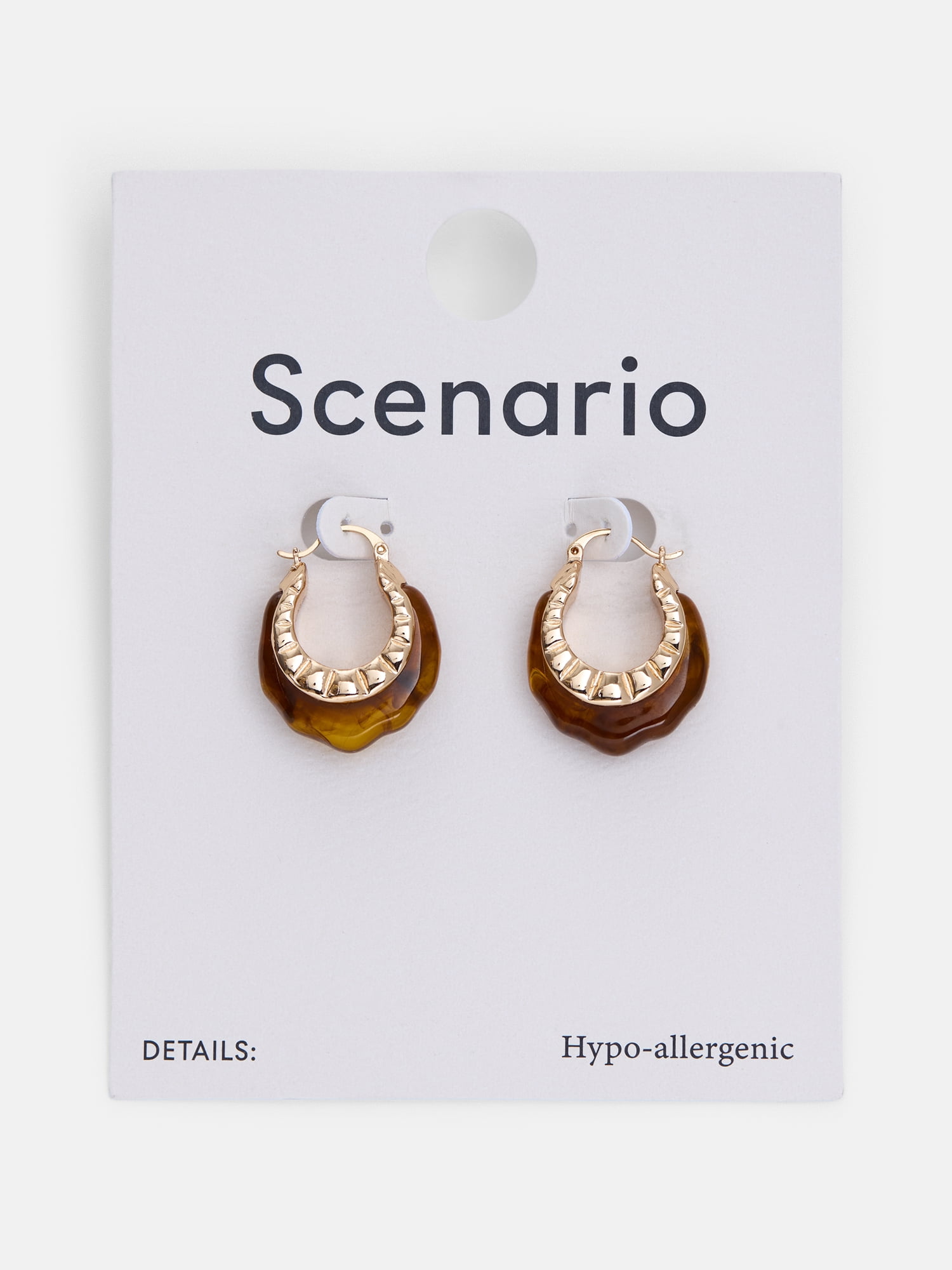 Scenario Women's Gold-Tone Brown Swirl Textured Hoop Earrings