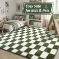 thumbnail image 2 of Pentantan 5ft x 8ft Shag Area Rugs for Living Room, Classic Checkered Fluffy Bedroom Carpet, Dark Green & White, 2 of 7