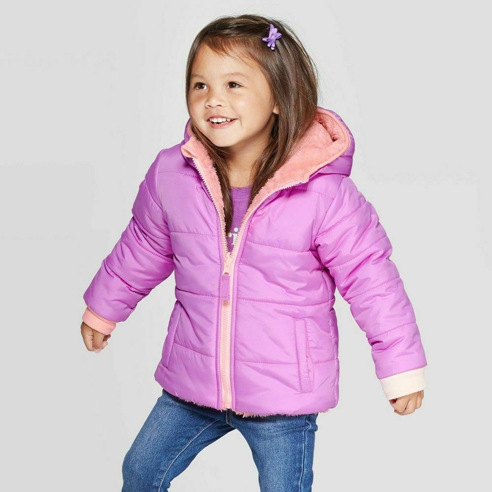 Toddler Girls' Reversible Puffer Jacket in Purple Cat & Jack, Size 2T