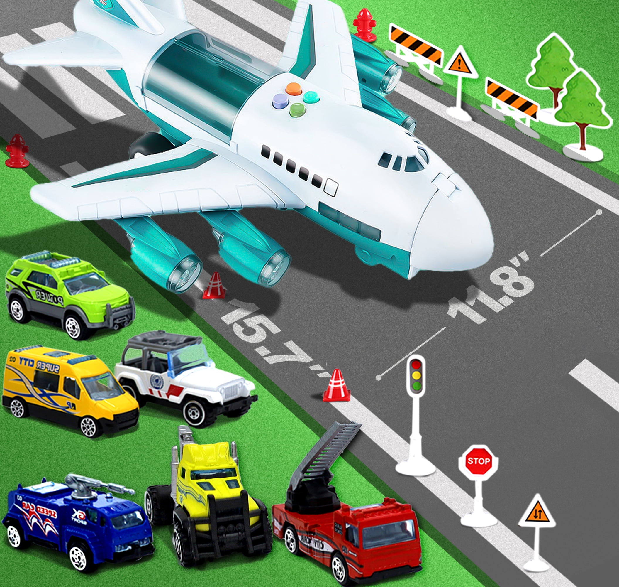 JoyX Airplane & Car Toy Educational Set for Kids – Interactive Play with Lights, Sounds & Road Signs