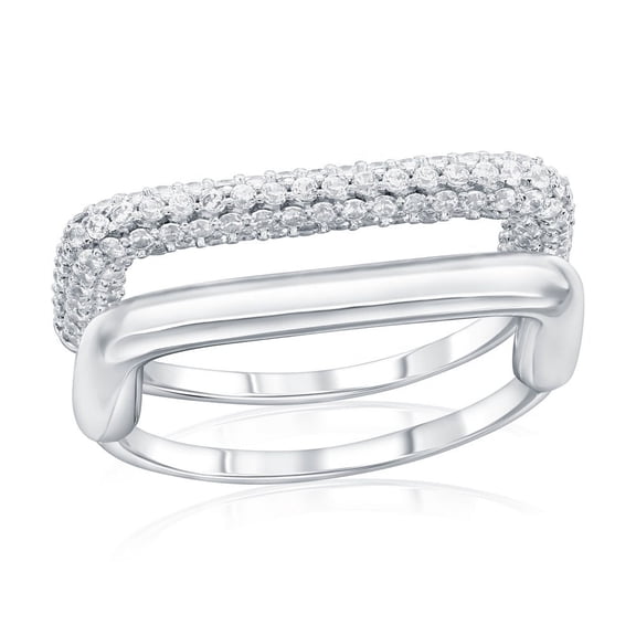 Beaux Bijoux Sterling Silver Polished and Micro PaveSimulated Diamond CZ Ring - Double Band Ring for Women - Square Style Ring for Her