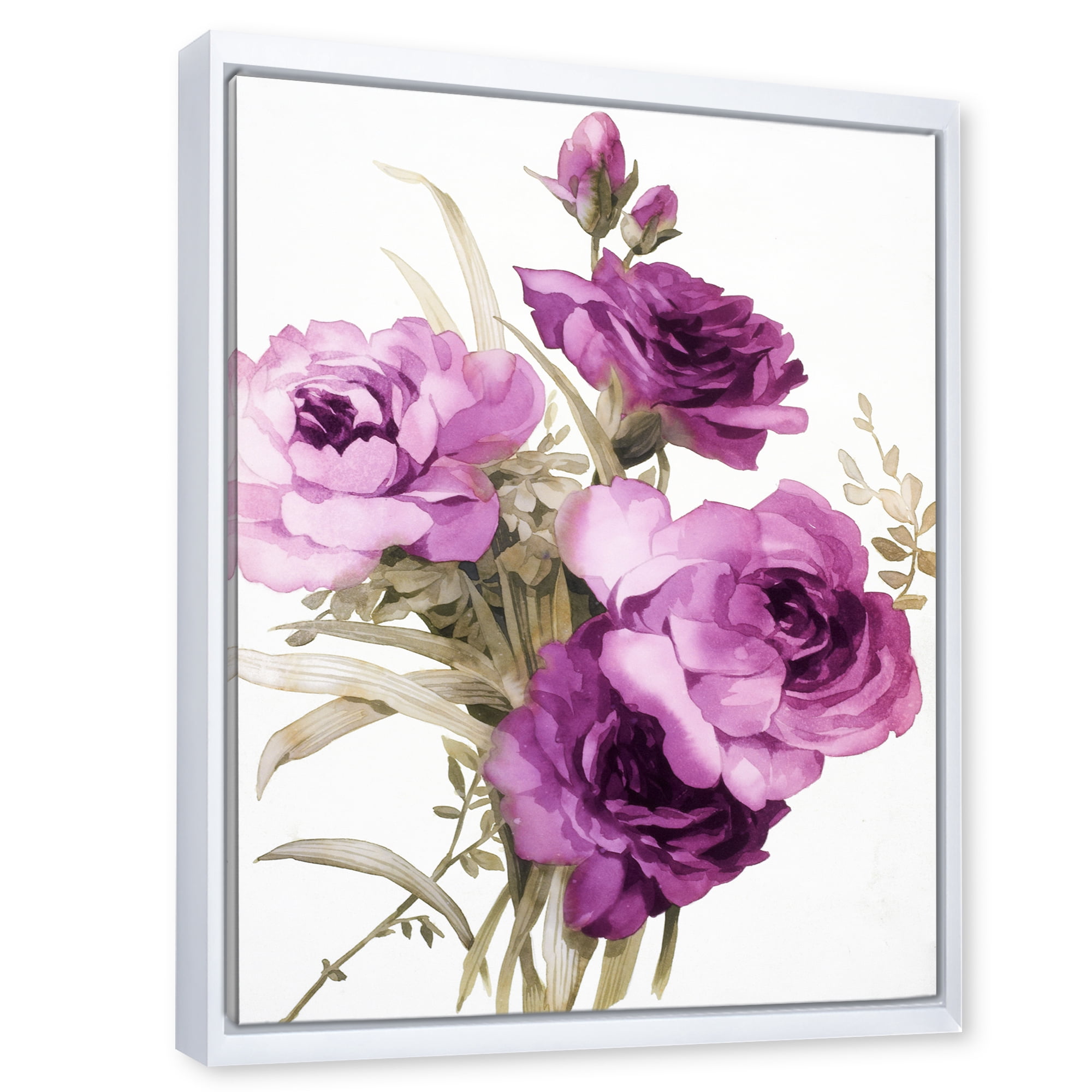 Designart 'Bouquet of Dark Pink Roses' Traditional Framed Canvas Wall Art Print