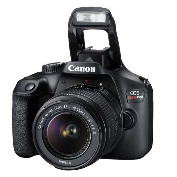 Pre-Owned Canon EOS Rebel T100 DSLR Camera EF-S 18-55mm f/3.5-5.6 IS II Lens Kit, 18 Megapixel CMOS (APS-C) Sensor, Full HD Videos, Built-in Wi-Fi, Beginner Photographers, Digital Camera, Black