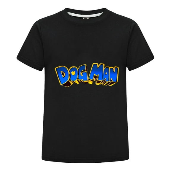 Dog Man Yellow Blue Stylized Text Kids Boys Girls Tee – Eye-Catching Logo T-Shirt Comic Top