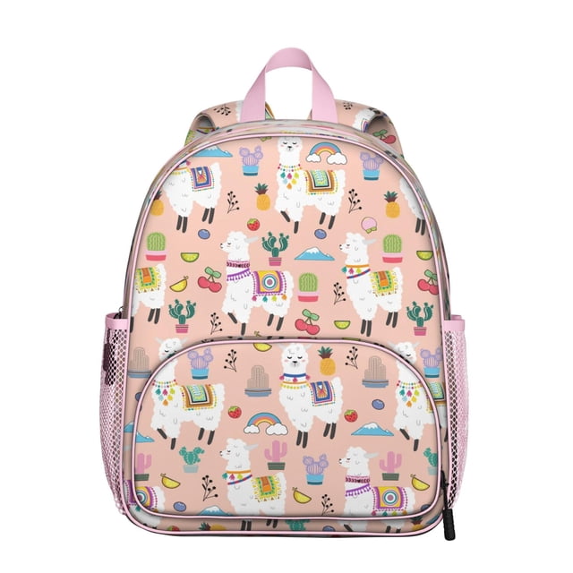Llama Pattern Student Backpack – Cute Cartoon Alpaca Design with Kawaii Elements, Lightweight and Durable for School