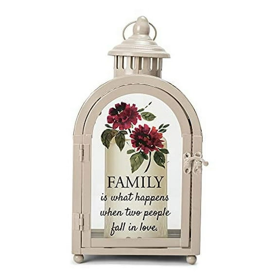 Family Happens People Fall Love 11 x 5.5 Metal and Glass Candle Lantern
