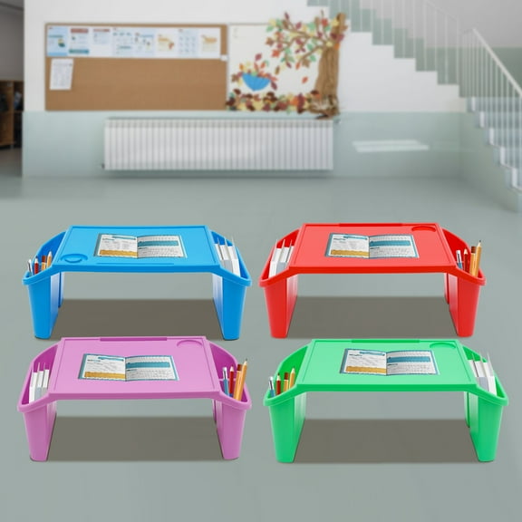 4-Pack Kids Lap Desks with Storage, Round Portable Bed Tray Table for Eating & Play