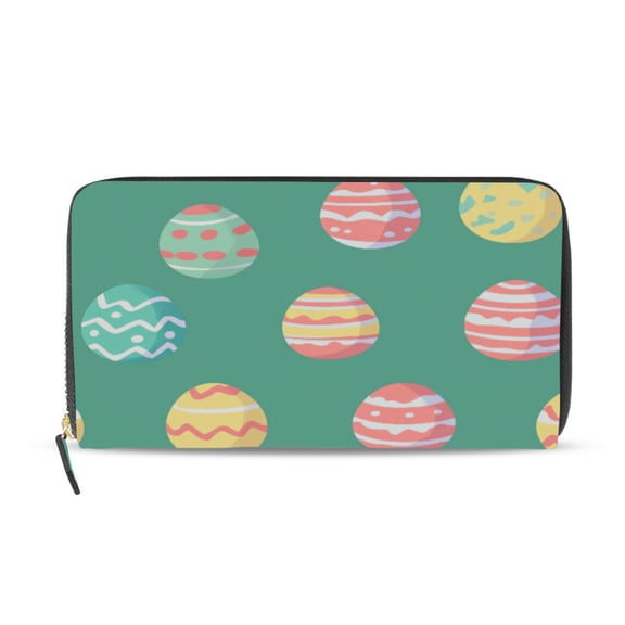 Qxltty A Pattern Of Colorful Easter Eggs Women's Leather Wallet Fashion Retro Multi Card Holder with Cell Phone Pocket Mothers Day Gifts