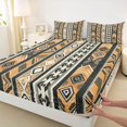 thumbnail image 4 of Homewish Yellow Boho Printed Bed Sheets,Geometric Stripes Full Size Sheets,4pcs,1 Flat Sheet, 1 Fitted Sheet and 2 Pillowcases, 4 of 6