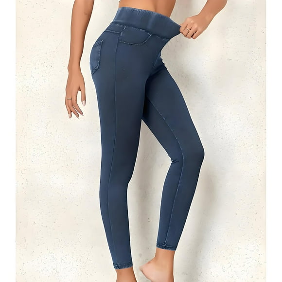 Jeggings for Women Tummy Pull on Stretchy Jeans High Waisted Skinny Jean Leggings with Pockets Trendy Casual Stretchy Fitness Running Yoga Pants High Waist Leggings with Pockets Blue XL