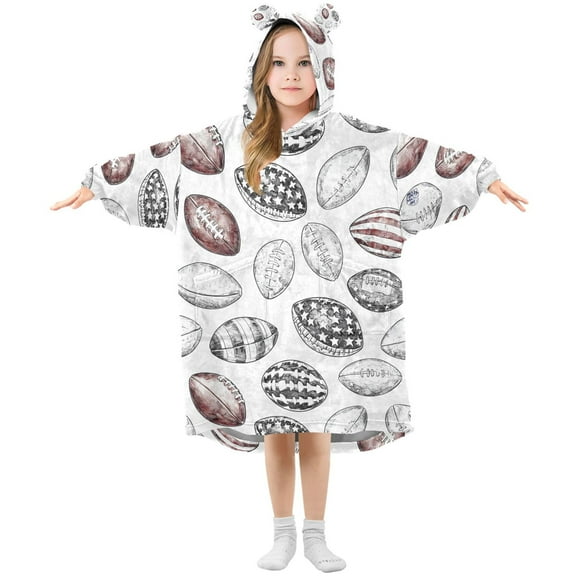joogoo Wearable Blanket Hoodie for Retro Football Rugby Oversized Sherpa Hooded 3-14 YR M