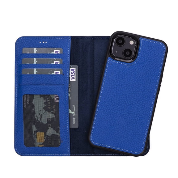 Personalized iPhone 13 Compatible Detachable Full Grain Leather Wallet Case with Kickstand Feature