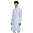 thumbnail image 4 of Ethnix Men's Banded Collar Solid Blue Textured with Embroidered Placket Long Kurta Tunic; Blue; XL, 4 of 5