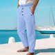 thumbnail image 5 of Pantalones largos para hombre, informales, de playa, de lino, de color liso, holgados, con cordón ajustable y bolsillos con botones, de poliéster., 5 of 9