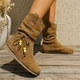 thumbnail image 4 of Rokment Slouchy Wide Mid Calf Boots for Women 2025 Fall Winter Boho Suede Round Toe Flat No Heel Dress Tall Booties, 4 of 6