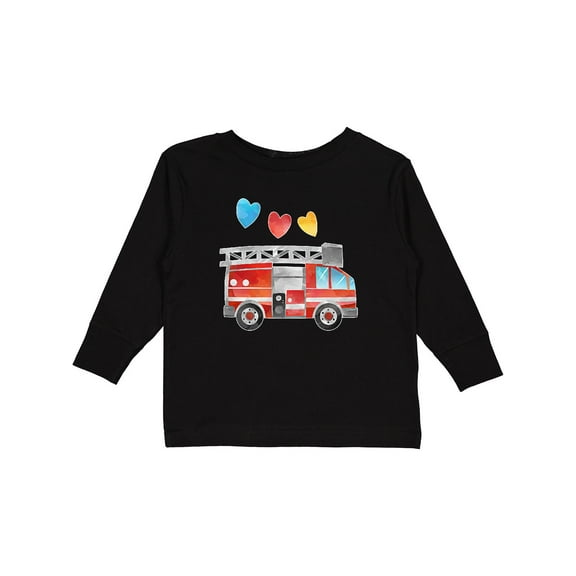 Inktastic Valentine's Day Fire Truck with Hearts Boys or Girls Long Sleeve Toddler T-Shirt