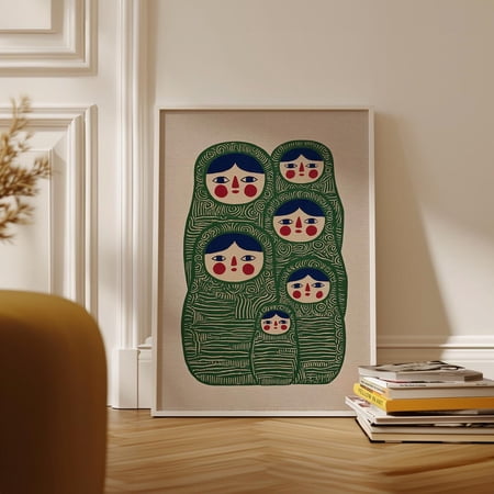 Matryoshka Art Folk Doll Illustration Nordic Style Floral Linocut Unframed Paper Print