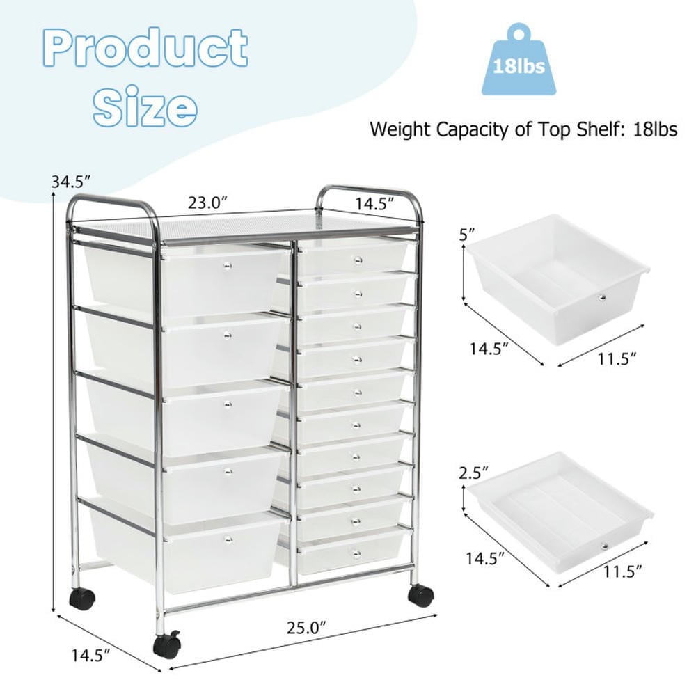 Spaco 15 Drawers Rolling Storage Cart Organizer-clear, Craft Organizers and Storage, Multipurpose Organizer Cart for Home, Office, School