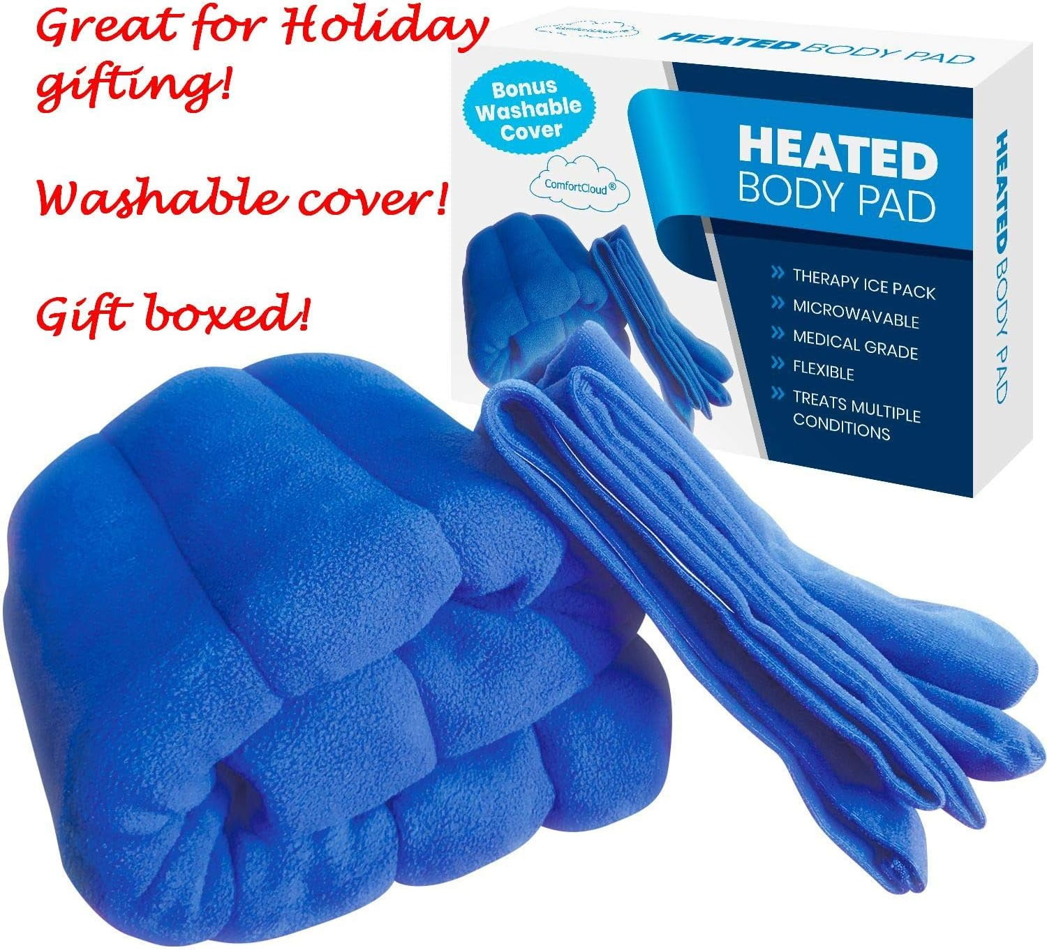 ComfortCloud Microwavable Xl Heating Pad for Neck and Shoulders and Back, Natural Moist Heat Therapy Pads with Washable Cover, 22" X 13" Blue, 1 Ct