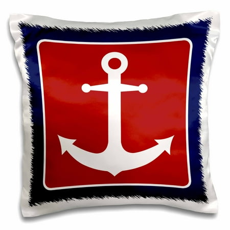Nautical Designs - 3dRose Red White and Blue Nautical Anchor Design, Pillow Case, 16 by 16-inch