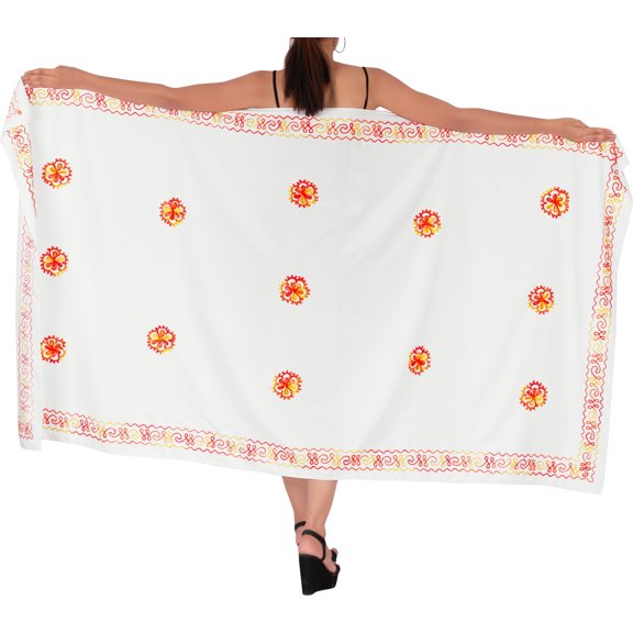 HAPPY BAY Women's Beachwear Summer Beach Wrap Bikini Wraps Sarong Skirt Swimwear Coverups Bathing Suit Swim Cover ups for Women One Size Frost, Floral Embroidery