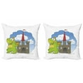 thumbnail image 1 of Dragon Throw Pillow Cushion Cover Pack of 2, Pattern of a Cheerful Creature with a Fantasy World Castle and Clouds, Zippered Double-Side Digital Print, 4 Sizes, Apple Green Multicolor, by Ambesonne, 1 of 2