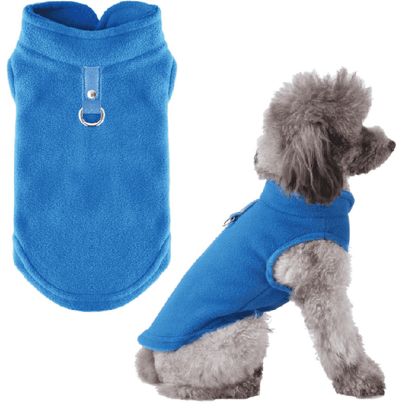 Amztom Pet clothing ,Small Dog Sweater Cat Fleece Vest Soft Dog Jacket with Leash O-Ring Winter Warm Pet Pullover Coat Puppy Clothes, Blue
