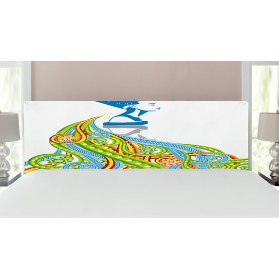 Egyptian Print Headboard, Contemporary Illustration of Egyptian Woman Pharaoh with Her Crown Queen, Upholstered Decorative Metal Bed Headboard with Memory Foam, King Size, Multicolor, by Ambesonne