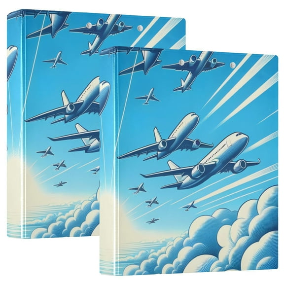 Airplanes Flying Hardcover 3 Ring Binder 1.5 inch Round Rings with Interior Pockets Binders Organizer Office School 1 Pack