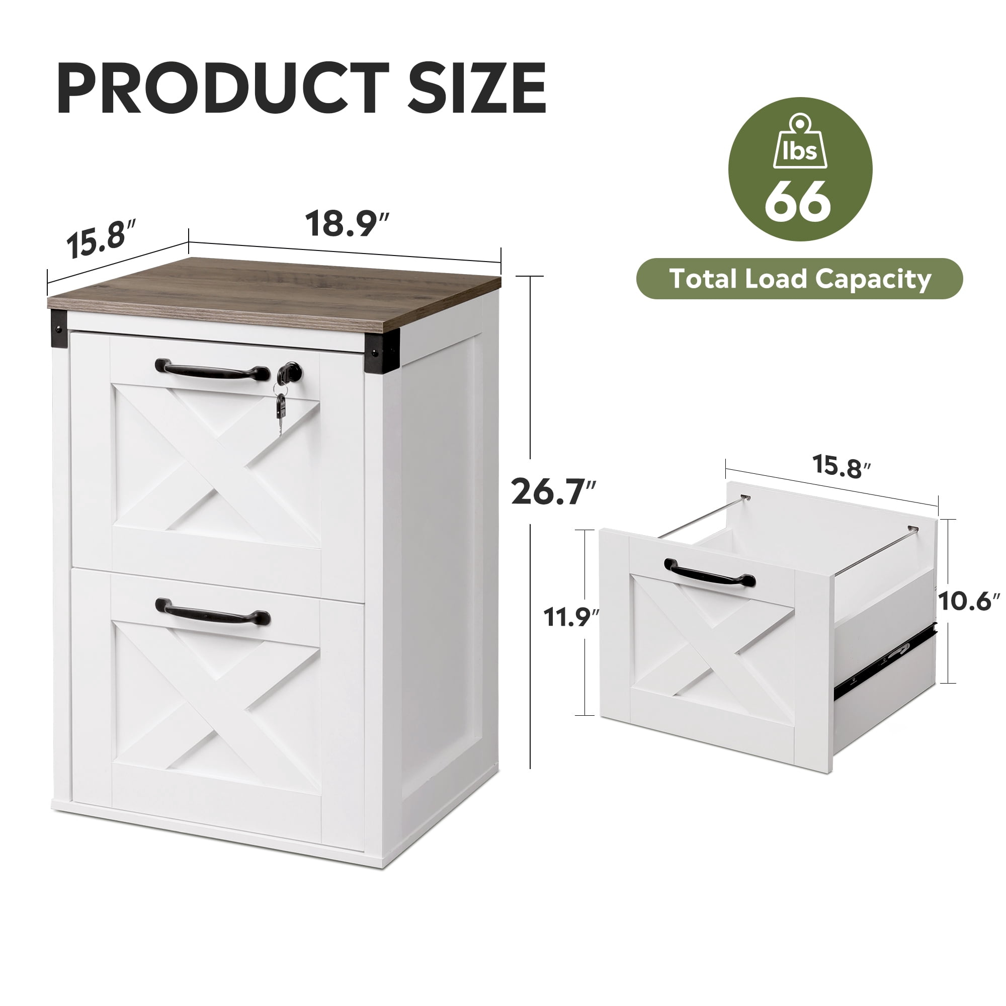 GALAXHERO 2 Drawer File Cabinet with Lock and Key, Wood Filing Cabinet for Home Office, File Cabinet Organizer, FSC-Certified Office Storage Cabinet, White