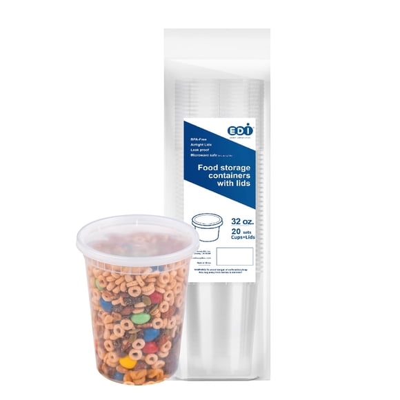Contenedores de plástico para almacenamiento de alimentos Delicatessen EDI 32 oz (20 juegos)
