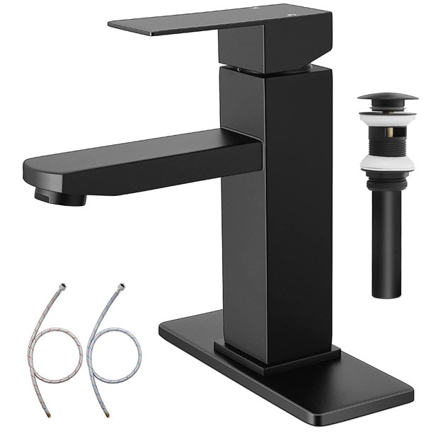 Black Bathroom Faucet with Sink Pop up Drain,Stainless Steel Bathroom Faucets for Sink 1 or 3
