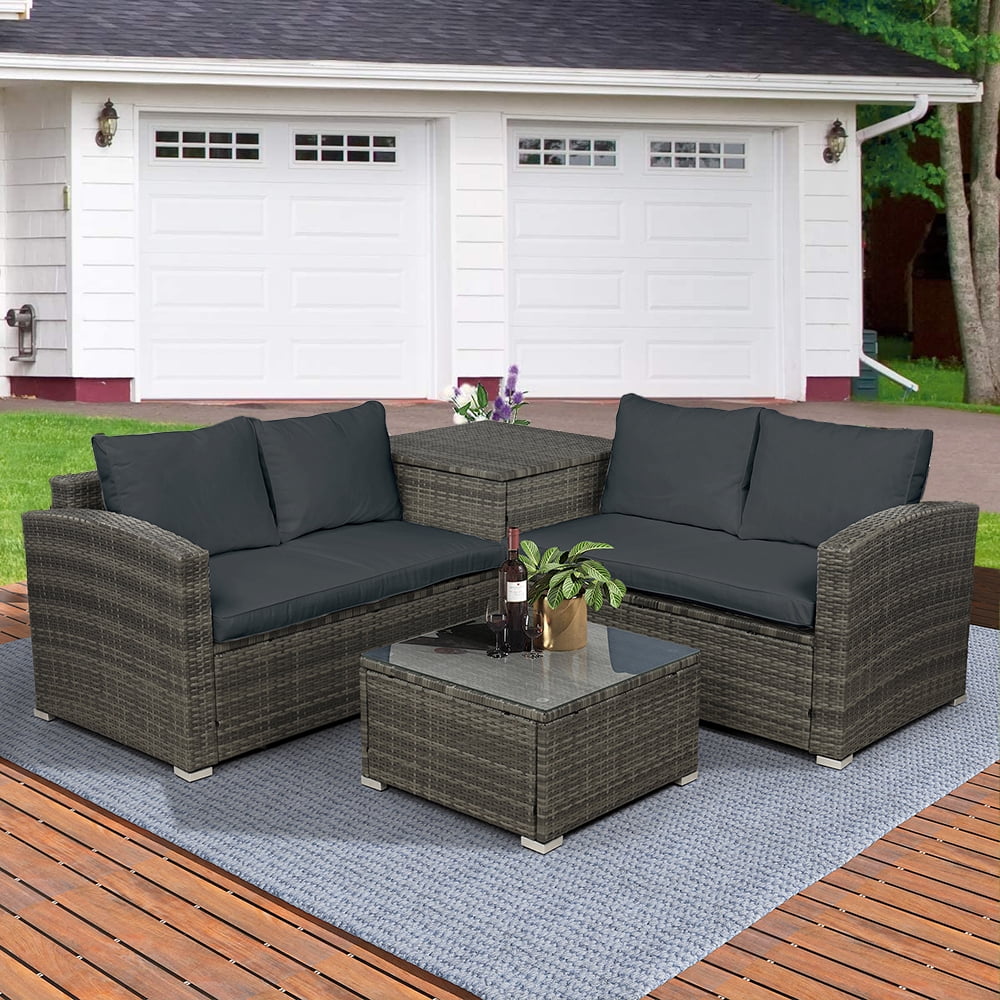 4-Piece Rattan Patio Furniture Sets Clearance, Wicker Bistro Patio Set