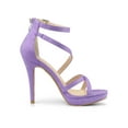 thumbnail image 3 of BLISSFUL STEP Women's Shoes Strappy Stiletto Heels Platform Ankle Strap Open Toe Faux Suede Sandals Purple 10, 3 of 7