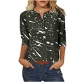 thumbnail image 1 of T-Shirts pour Femmes, T-Shirt à Boutons Imprimé pour Femmes à Manches 3/4 Haut Ample, 1 of 4