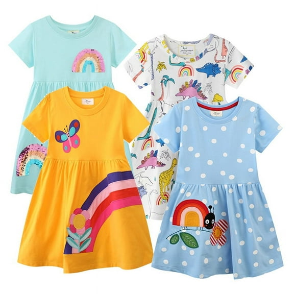 Bellafa Summer Toddler Kids Girl's Casual Short Sleeve Cartoon Dresses Snail 2T