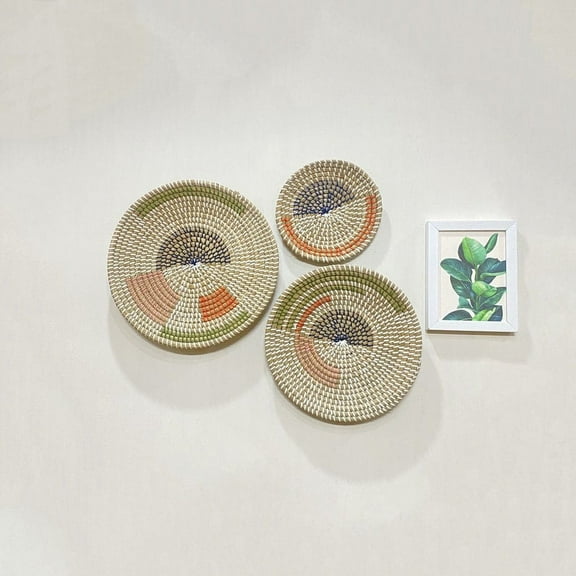 Set of 3 Basket Wall Decor, Boho Wall Decor, Boho Wall Art, Wicker Round Bowl, Wicker Wall Tray, Bohemian Wall Decor, Hanger Wall Plate