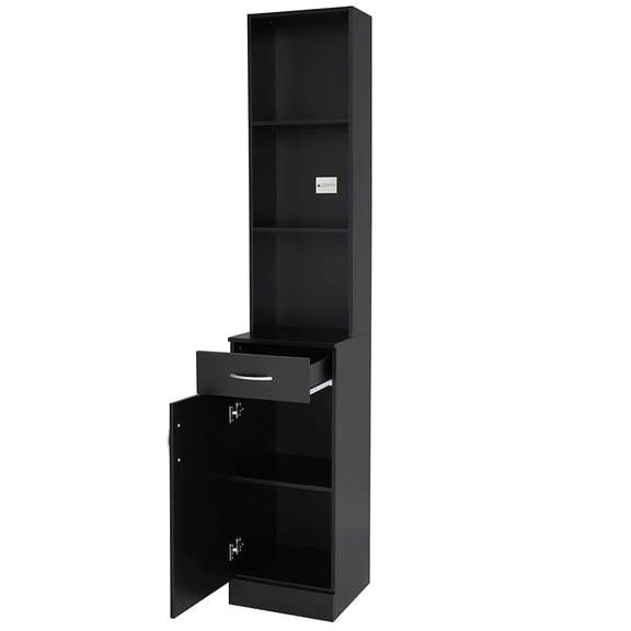 GlowPlume Salon Station, Barber Hair Stylist Storage Cabinet with Drawer, 5 Compartments & Shelf, Durable MDF, Organizer Equipment for Beauty Salon, Barbershop, Black