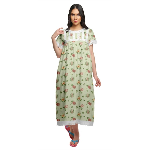 Moomaya Chemise de Nuit à Col Marin en Coton Imprimé pour Femmes, Boutonnée