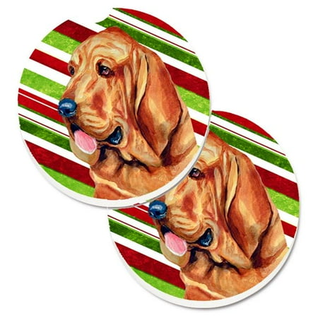 

Bloodhound Candy Cane Holiday Christmas Set of 2 Cup Holder Car Coaster