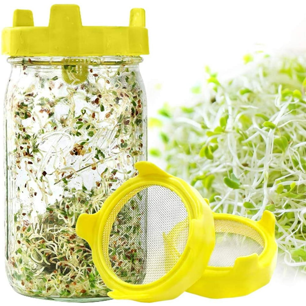 Visland 2PCS Sprouting Lids, Plastic Sprout Lids with Stainless Steel