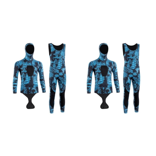 Wosthever Ultimate Warmth Conjunto de 2 piezas con capucha Trajes de neopreno para nadar en agua fría Neopreno Camuflaje Fullsuit 3MM Coral Blue 3MM Azul Coral METRO 2Conjunto