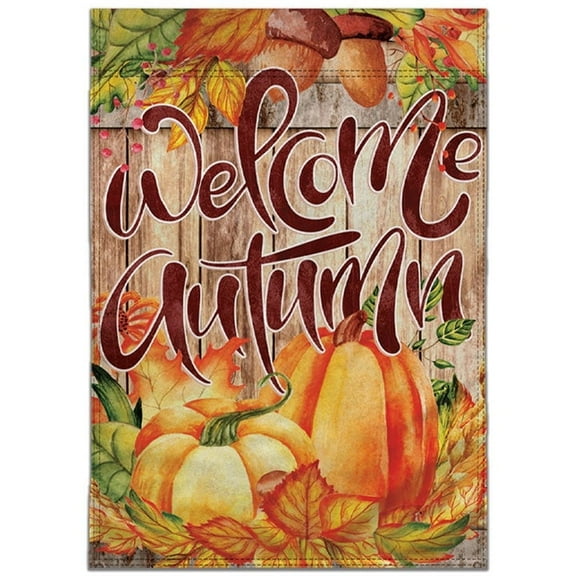 Welcome Autumn Pumpkins 12x18in Garden Flag - Thanksgiving Garden Yard Home Decor