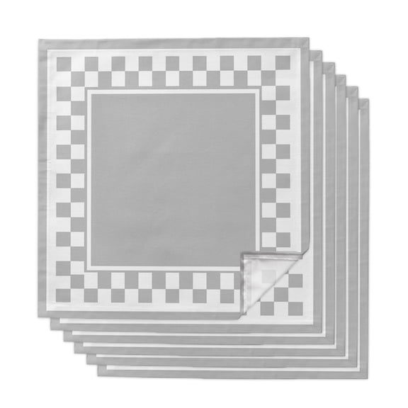 Cloth Napkins Set of 6 Grey Squares Cocktail Napkins Modern Block Checkered Border Washable Reusable Soft Dinner Table Napkins for Dinner Party Banquet Hotel Holiday Everyday Use 20x20 Inch