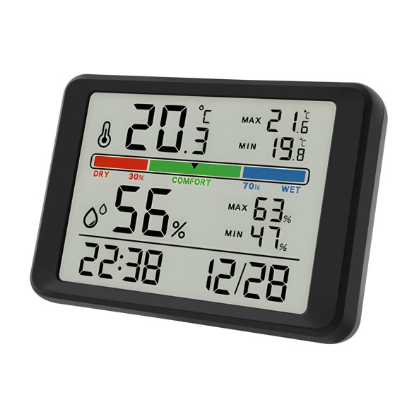 Indoor Digital Thermometer Hygrometer LCD Display Magnetic Humidity and Temperature Monitor with Alarm Clock Function for Wall Table