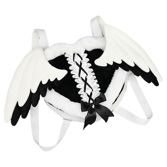 2000s Angel Wing Shoulders Bag with Adjustable Strap for Women Detachable Angel Wing Heart Shape Backpack for Anime Party Pink