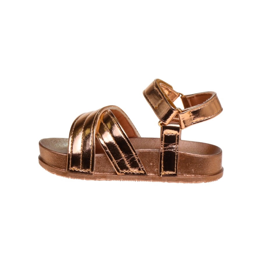 Laura Ashley Girls Hook & Loop Flat Heel Footbed Sandals (Toddler Sizes) - Rose Gold Metallic, 10