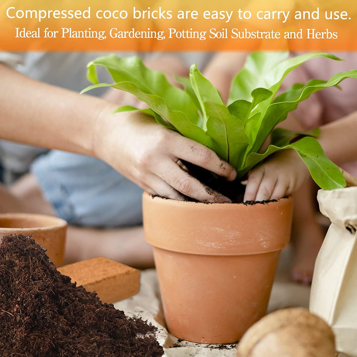 4 Pack Premium Coco Coir Brick for Plants- 100% Organic Compressed Coconut Coir Bricks Starting Mix, Coco Coir Fiber Coconut Husk for Planting, Gardening, Potting Soil Substrate, Herbs