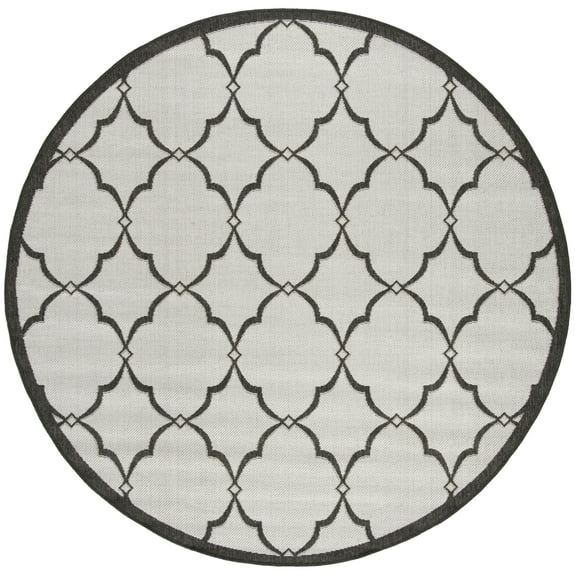 SAFAVIEH Beach House Sharla Geometric Indoor/Outdoor Area Rug, Light Grey/Charcoal, 4' x 4' Round